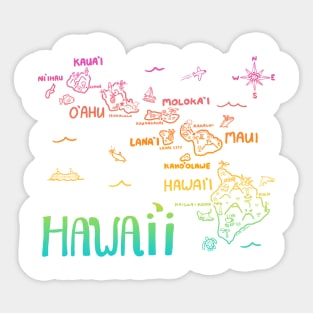 Hawaii Illustrated Map Rainbow Color Sticker